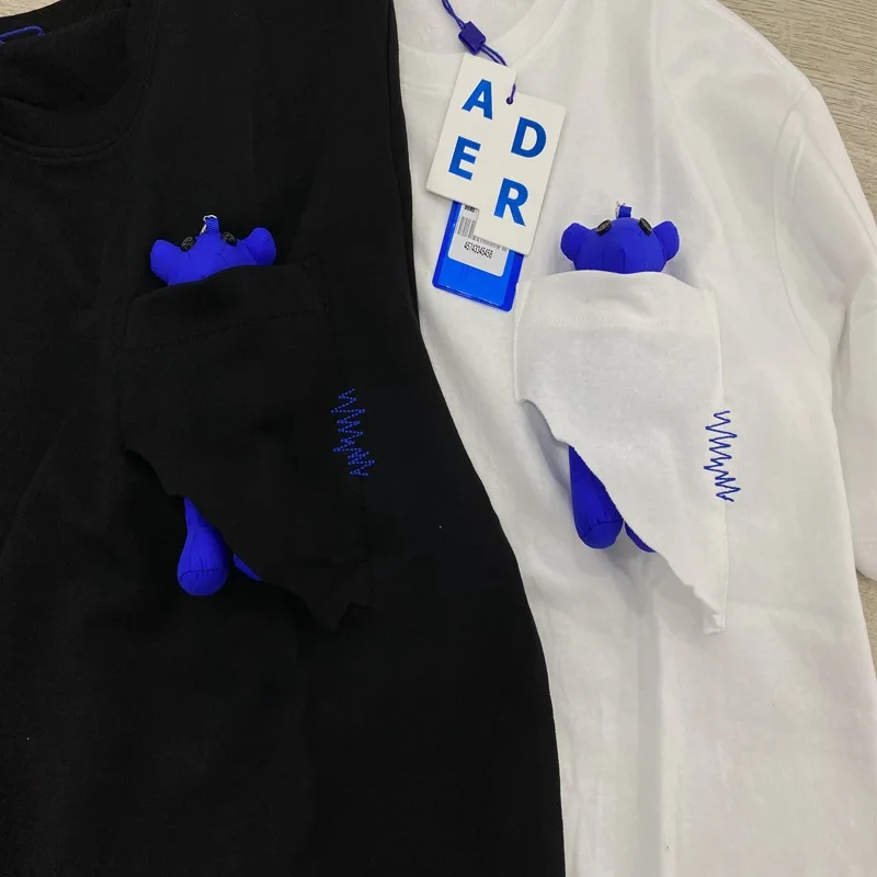 ADER ERROR T-shirt 2021 Men Women Diagonal Cracked Pocket Adererror Tee  Portability Little Blue Bear Logo Tops Short Sleeve