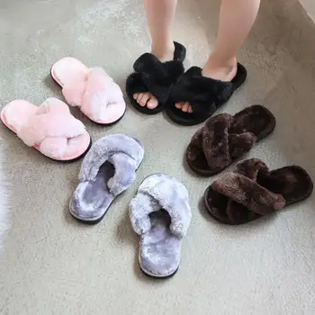

DishyKooker Kid Warm Soft Plush Slippers Cross Peep-toe Solid Color Boy Girl Indoor Home Flat Shoes