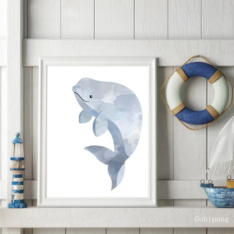 Whale-Animal-Canvas-Poster-Print-Ocean-Sea-Nursery-Theme-Art-Painting-Narwhal-Whale-Pictures-Home-Baby (2)