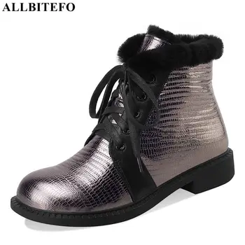 

ALLBITEFO genuine leather+wool brand high heels winter snow women boots thick heels girls boots ankle boots for women size:34-41