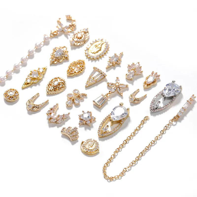 1 Pieces 3D Metal Zircon Nail Art Jewelry Japanese Pearl Pendant Decorations Top Quality Crystal Manicure Diamond Charms 4