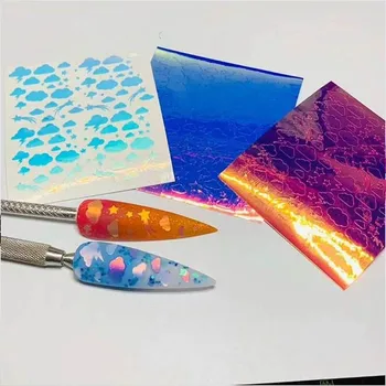 

8sheet Holographic Nail Foil colorful 3D Star Sky Graffiti Design Holo Nail Art Transfer Sticker DIY Water Slide Manicure Decals