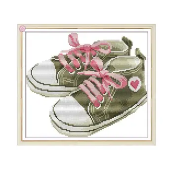 

Counted Cross Stitch Patterns Baby Shoes Pink Blue Printed Canvas 11CT 14CT DIY DMC Thread Cross stitch Kits for Embroidery Kits