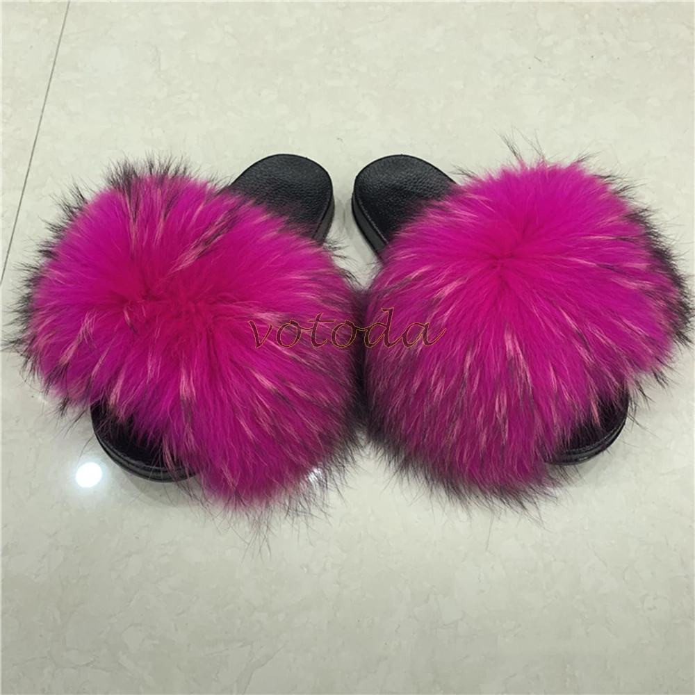 Chinelos de pele macia peludo real pele