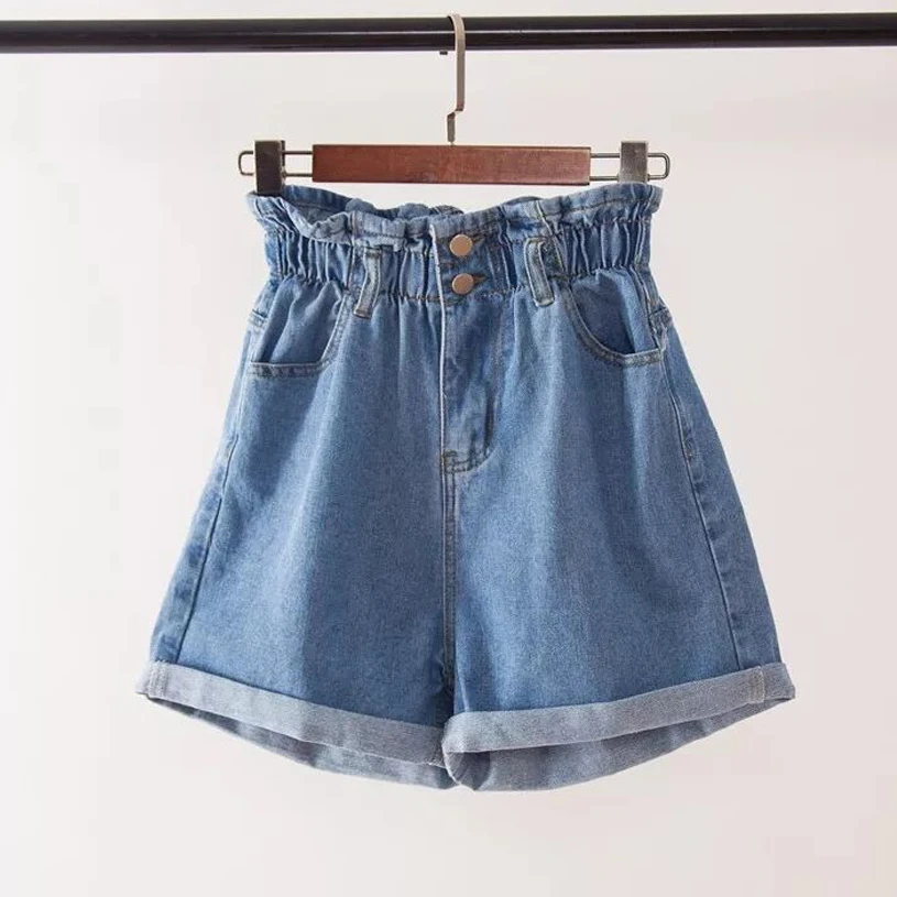 

Fashion Plus Size Summer Black Women's Denim Shorts Large Size 5Xl Harem Ruffle White High Waisted Shorts Elastic Waist Jeans