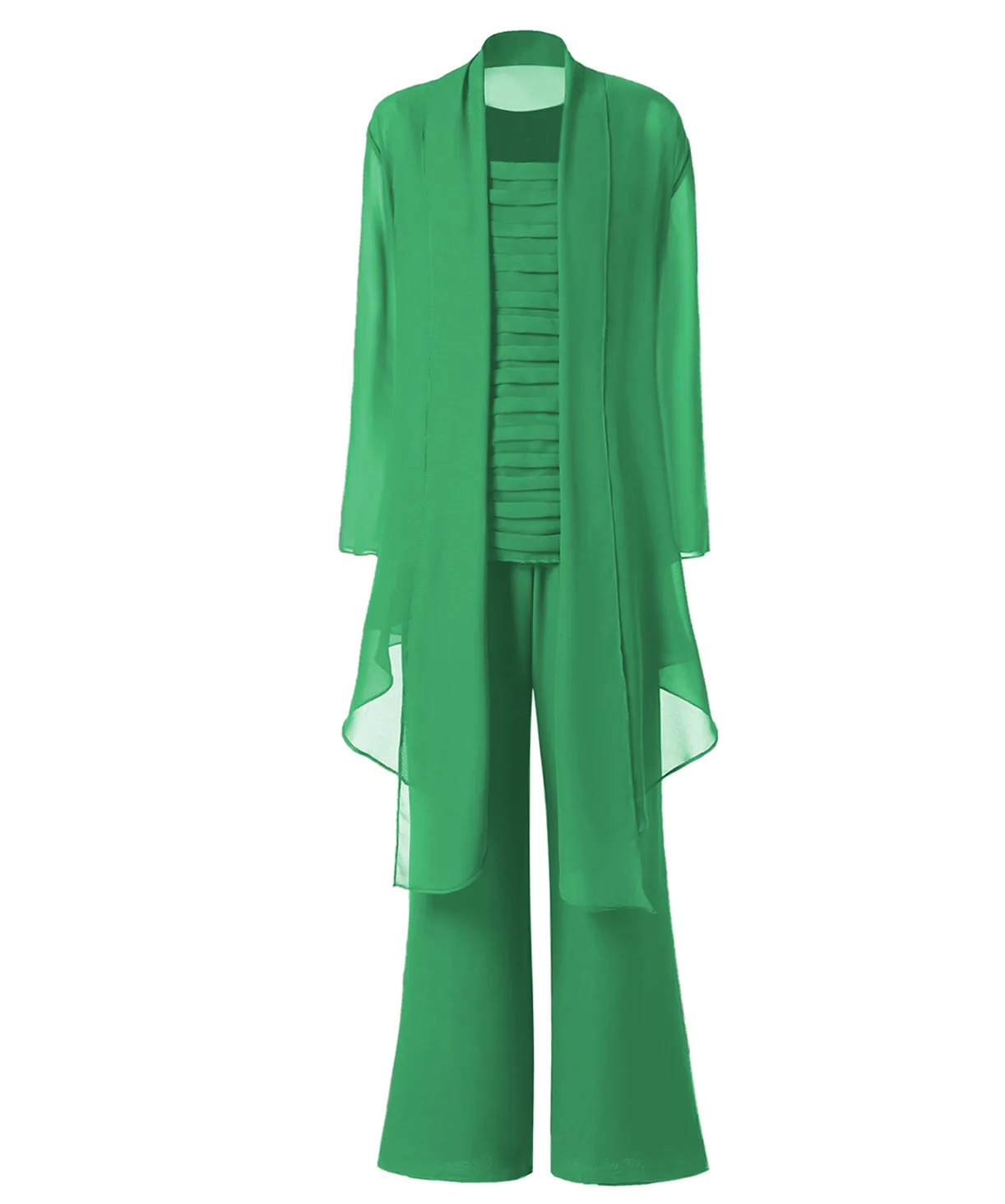 Green SOLOVEDRESS женский костюм из 3 предметов, шифоновое платье для матери невесты, брючный костюм с рукавами, куртка, широкий брючный костюм, SL-M13 - Цвет: Green