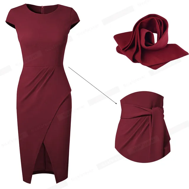 Nice-Forever-vestido ajustado Vintage para mujer, Color de contraste con  faja, elegante, para oficina y