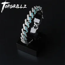 TOPGRILLZ 14 мм хип-хоп тяжелый кубинский браслет с кубинским звеном 7-9 дюймов синий Iced Out с инкрустацией AAA CZ Bling Rapper браслеты ювелирные изделия