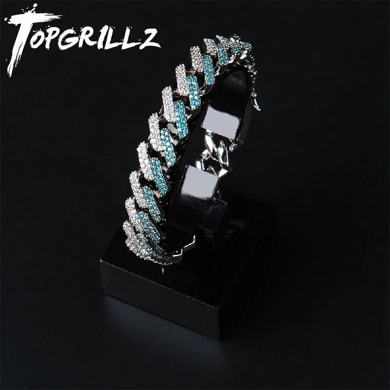TOPGRILLZ 14 мм хип хоп МАЙАМИ тяжелый кубинский браслет связи 7 9 дюймов синий ледяной
