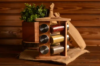 

Ancora Rotating Spice Rack with 9 Bottles | Environmentally Friendly Bamboo | Home-Kitchen | Made in Turkey