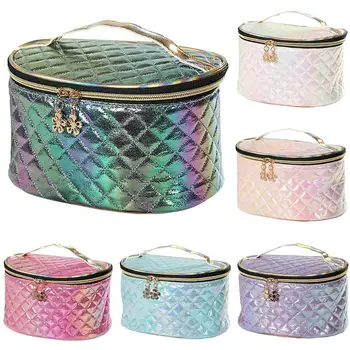 

1Pc PU Diamond Pattern Oval Cosmetic Box Toiletries Bag Women's Make Up Pouch Storage Case Large Capacity Travel Supplies