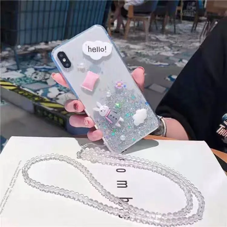 3D кролик конфеты чехол для iPhone 7 7Plus чехол жидкого сыпучий песок с блестками силиконовый чехол для iphone 8, 8 Plus X 6 6s чехол Coque