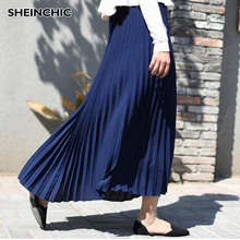 Весна-лето, Корейская Новая женская Однотонная юбка, повседневное плиссированное платье с высокой талией зеленого/фиолетового/белого/синего цвета, Новинка