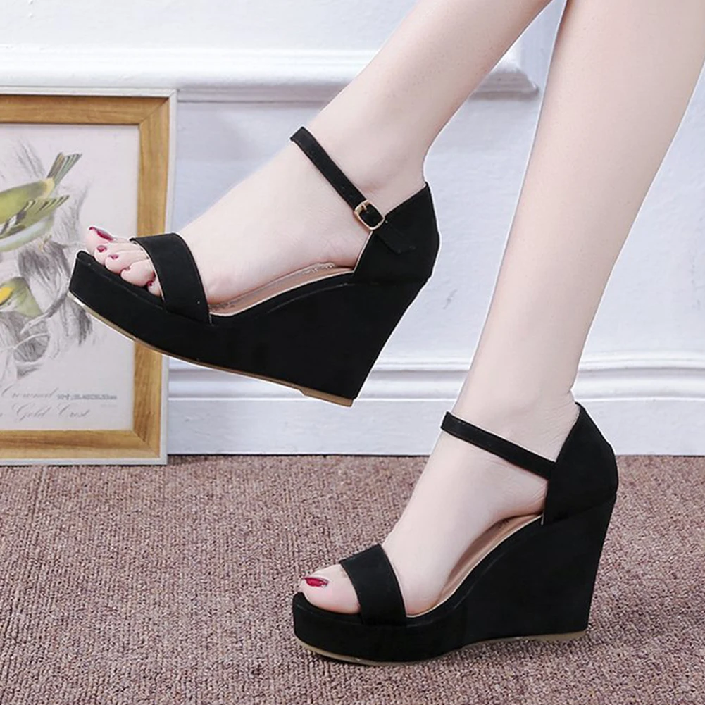 

Karinluna 2020 Dropship Elegant Big Size 42 Wedges High Heels Women Sandals Summer Platform ankle-strap Shoes Woman