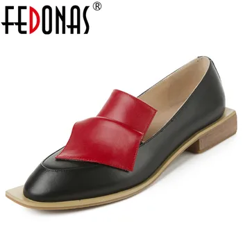 

FEDONAS Brand Design Pumps Women Spring Autumn Genuine Leather Casual Basic Party Shoes Woman Strange Square Toe Shallow Pumps