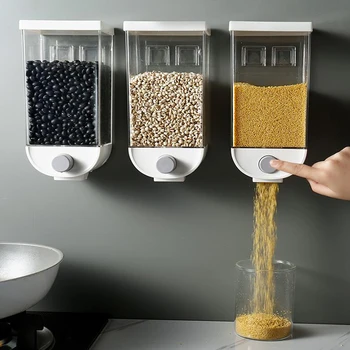 

Wall-mounted Plastic Food Storage Tank Transparent Sealed Food Storage Container Cereal Dispenser Airtight Storage Container