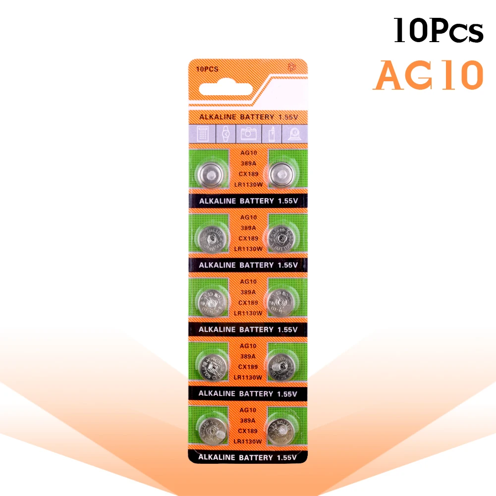 Pilas alcalinas AG10 de 1,55 V, LR54, LR1130, L1131, 389, 189, pila de botón
