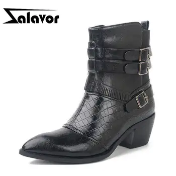 

ZALAVOR Women Ankle Boots New Designer Buckle Winter Shoes Women Western Style Cowgirl Footwear High Heel Boots Size 34-42