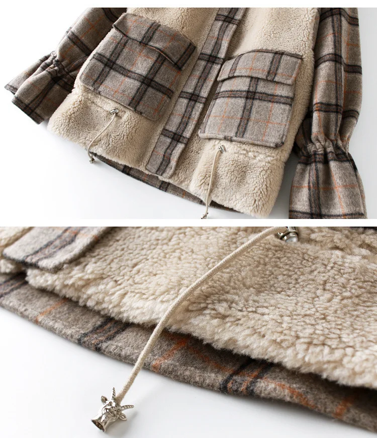 High-end Boutique Double-sided Fur Short Coat Female Winter New Fashion Check Wool Coat J10071