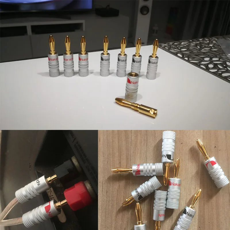 8 шт. Nakamichi Разъем типа "банан" коннекторsdapter провода кабель Разъем для подключения типа банан позолоченный для музыкальной колонки кабель провода булавки аудио 4 мм