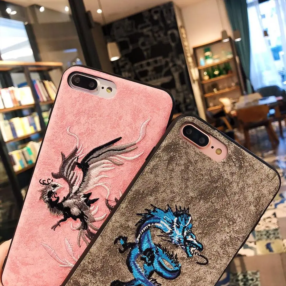Кожаный чехол для телефона с вышивкой для iphone 6 7 8 6Plus 7Plus 8 Plus
