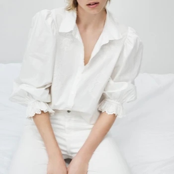 

Women White Shirt Blouse Spring 2020 New Fashion Long Sleeve Tops Modern Lady Embroidery Shirts