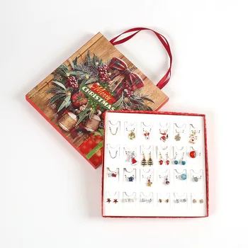 

New Packaging Christmas Decorations Gifts Countdown Calendar Appearance Necklace Blind Box Earrings Portable Gift Box Set