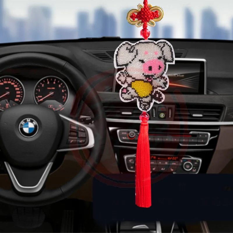 

Bead cross stitch kit animal printed stamped plastic canvas DIY handmade craft needlework Keychain Chinese style Car Pendant
