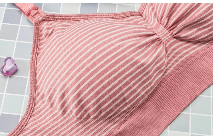 Maternity Nursing Bra Wire Free Open Buckle Push Up Adjusted Bras Soft Care Stripe Pregnant Women Lactation feeding Underwear