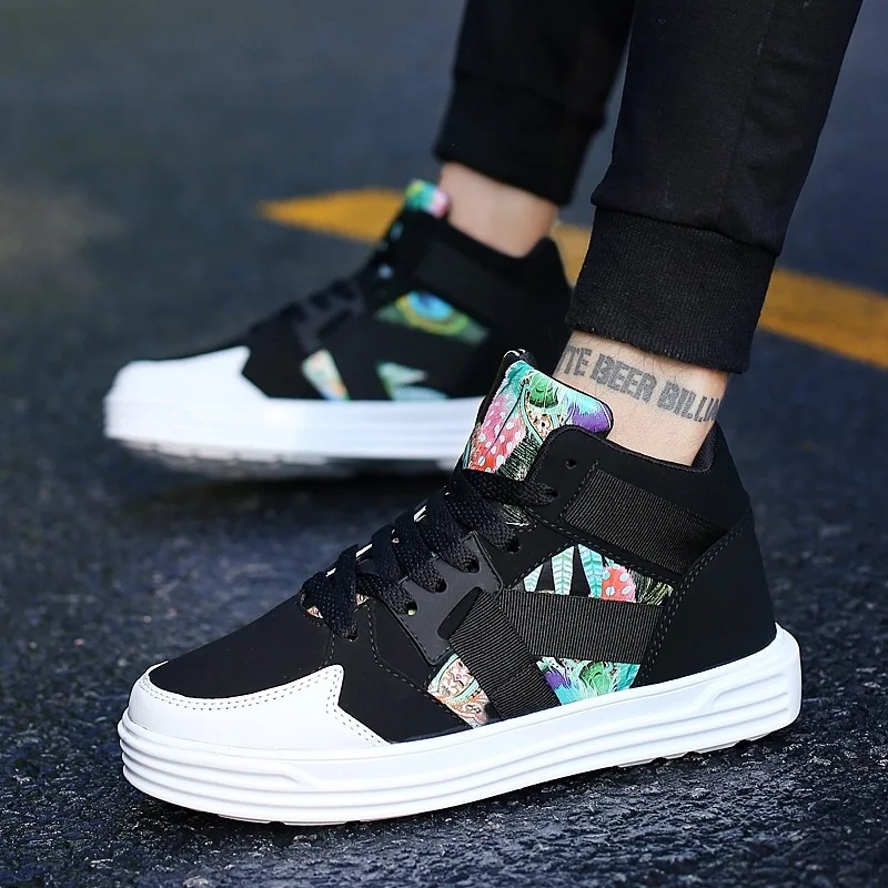 

Le mu Spring New Style Men Cool Graffiti Mixed Colors Versatile Athletic Shoes Fashion Hight-top Couples Casual Fashion Shoe