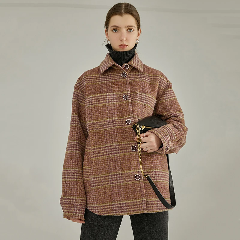 

Loose Fit Plaid Split Joint Big Size Woolen Coat Parkas New Long Sleeve Women Fashion Tide Autumn Winter 2019 Y482