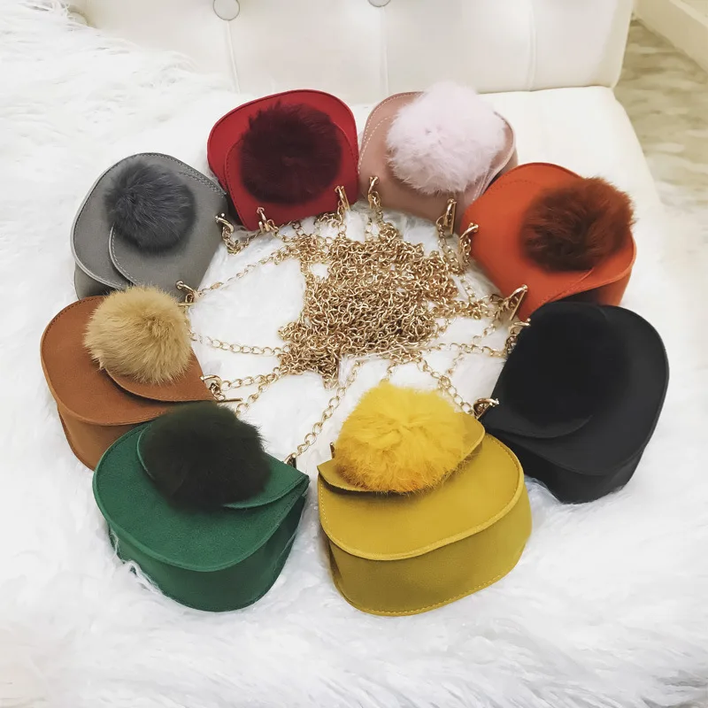 Детская сумка-портфель мини-сумка с цепочкой пушистый шар из нубука