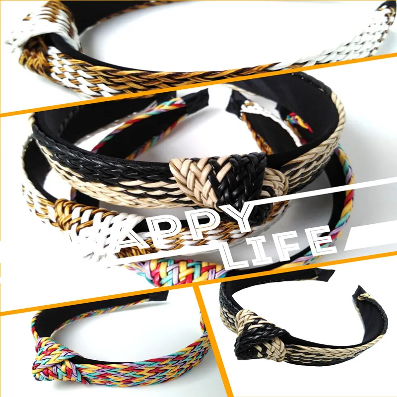 

Straw Headband Fur weaving knit headband Fashion straw stripe knot head hoop hairband for woman Fashion hair accessories