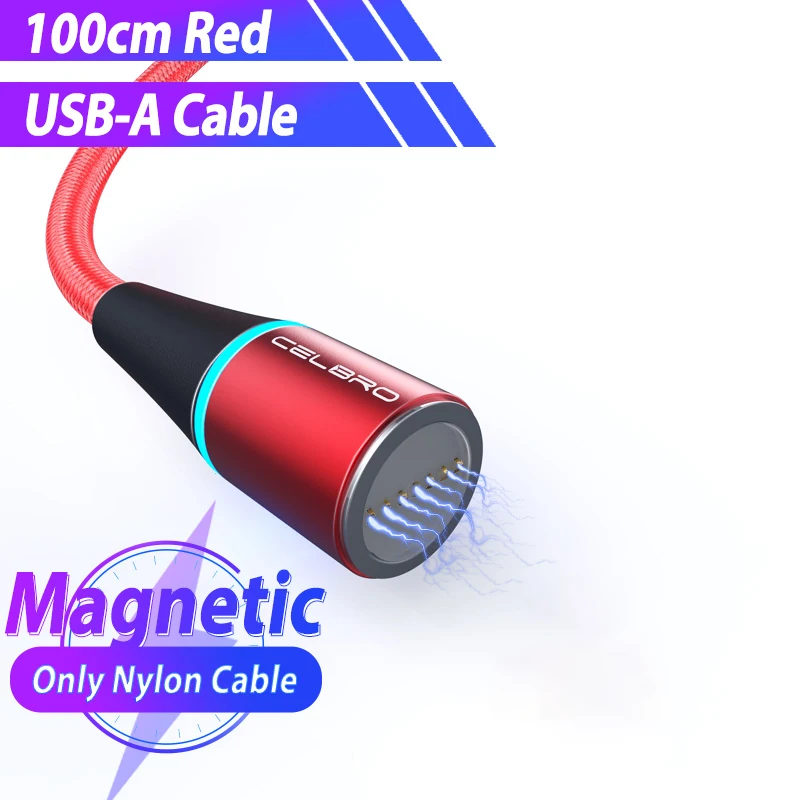 Red Магнитный Micro usb type C кабель супер-быстрая зарядка 5А телефонный кабель светодиодный USB C кабель для samsung Galaxy Xiaomi Note 10 Plus huawei - Цвет: Red