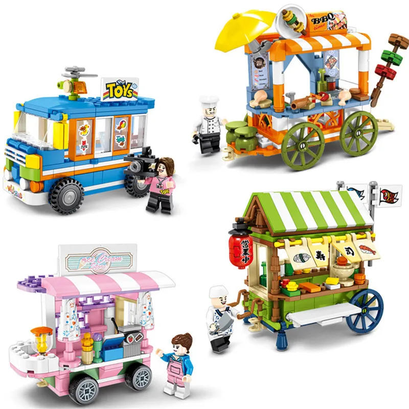 

Baby Semp 601101 City Mini Street View Building Blocks Sushi Ice Cream Barbecue Trolley Small Particles Assembled Educational To