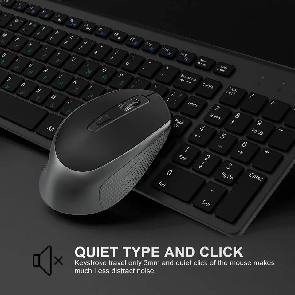 Tastiera e mouse wireless con layout russo, spagnolo, americano, francese, italiano, tedesco e britannico, silenziosi, per PC, laptop e computer._voghion.com