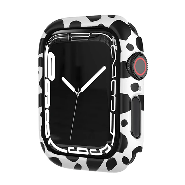 Protective Cover for Apple Watch 7 321 41mm 45mm 42mm 38mm Hard PC Bumper Matte Case Frame Compatible iWatch Se 654 44mm 40mm White Leopard
