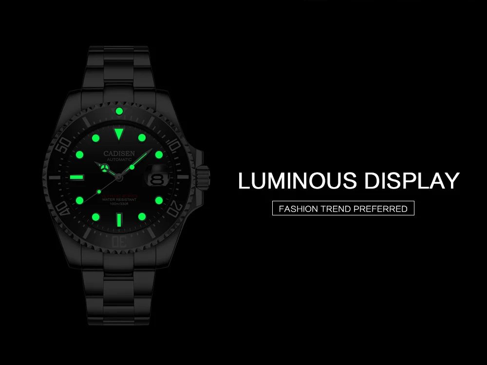 CADISEN Watch for Men NH35A Movement Diving 10Bar Waterproof 43mm Automatic Watch Men Luxury Mechanical Wristwatch 2022