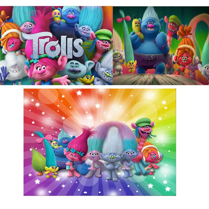 Trolls Background Party Supplies Child Faovr Elves family Birthday Table Decoration Photography Photo Backdrop Kids Vinyl Banner