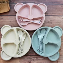 Vaisselle pour bébé, bol, cuillère, fourchette, alimentation gratuite, ours de dessin animé, vaisselle pour enfants, alimentation pour bébé, ensemble de vaisselle, formation Anti brûlure