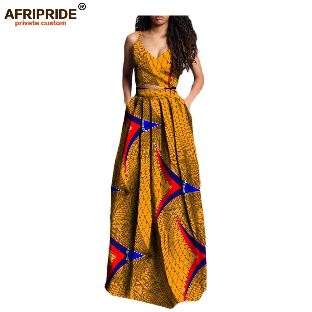Летний костюм для женщин AFRIPRIDE частный пользовательский короткий топ без рукавов+ длинная Плиссированная юбка плюс размер чистой восковой хлопок A722629 - Цвет: 495