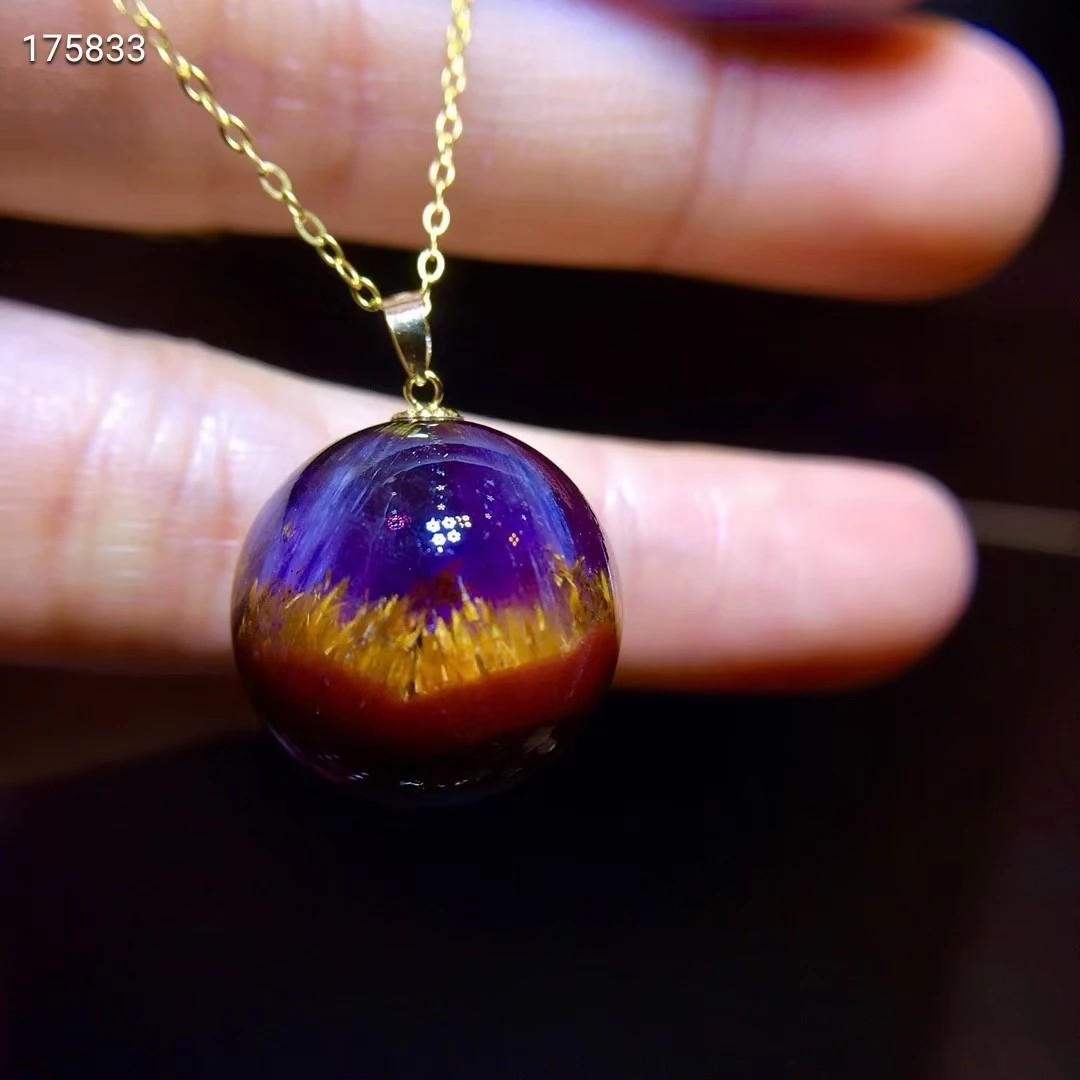 

Natural Cacoxenite Auralite 23 Purple Red Pendant Women Men Sphere Auralite 23 16mm 925 Sterling Silver Crystal Jewelry AAAAA