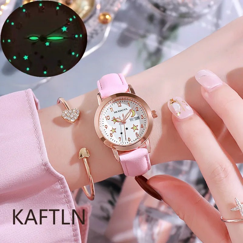 

MODAIYA brand simple and fashionable 2020 waterproof ladies watch super luminous with week calendar function ladies quartz watch