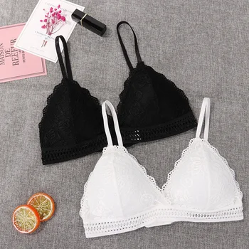 1/2PCS צרפתית סגנון Bralette חלקה V העמוק תחרה חזייה אלחוטי דק תחתונים סקסי הלבשה תחתונה רך לדחוף את חזיות לנשים חמה