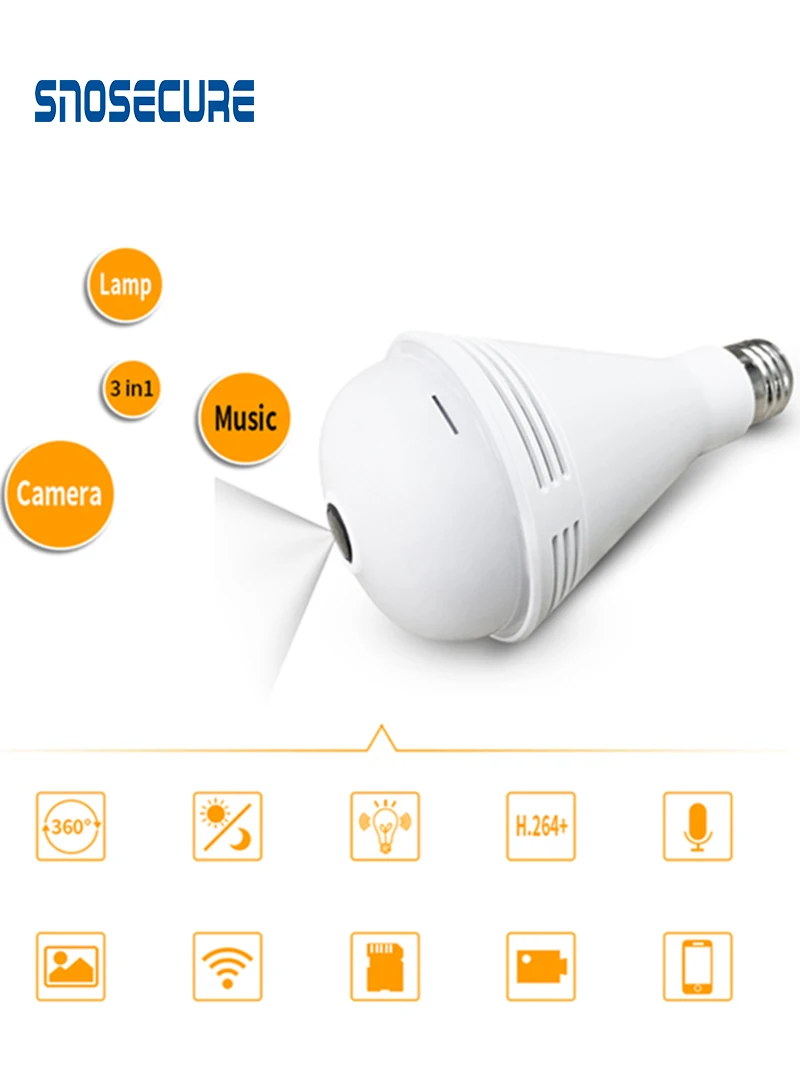 

SNOSECURE 1080P WiFi Light Sensor Monitor E27 Bulb Bluetooth Music Bulb with Remote Monitoring IP Camera Decorative Lamp