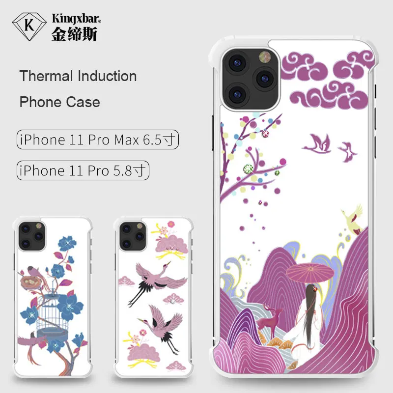 

Bling Floral Temperature Discoloration Case for iPhone 11 Pro/11 Pro Max/11 Hard Back Cover Rhinestone Color Change Thermal