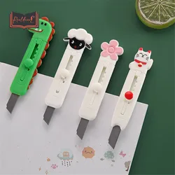 Coupe papier autocollant, couteau utilitaire, animaux de dessin animé mignon, bricolage, boîte Express, ouvre enveloppe, papeterie Kawaii, fournitures de bureau 