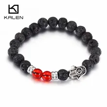 Модная Черная Лава бусины браслет Винтаж Нержавеющая сталь браслет с подвесками на руку для Для мужчин Прямая ювелирных изделий