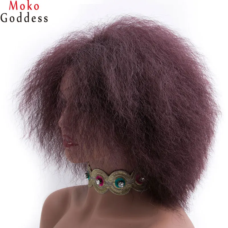 Mokogoddess афро кудрявый парик синтетические парики с короткими волосами африканские американские термостойкие косплей, парик черный для женщин