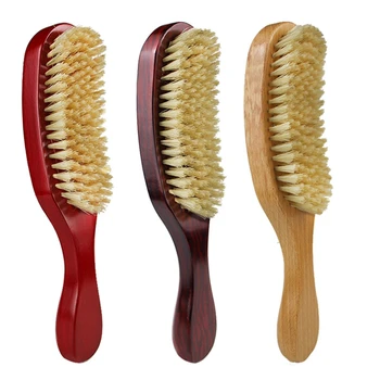 

Wooden Handle Soft Hair Brush Hair Cream Unisex Bristle Hair Beard Brush Oil Head Brush Curve Wave Hair Brush